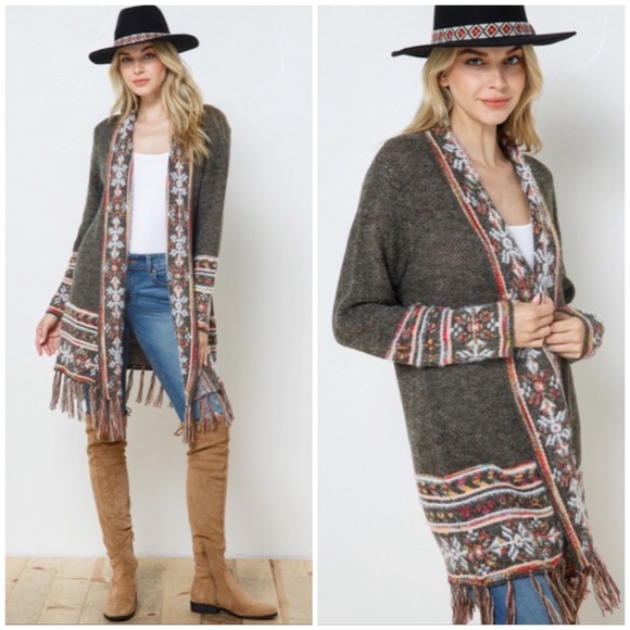 Sweaters - SOLD OUT Moss Olive Snowflake Marled Native Western Aztec Open Knit Cardigan